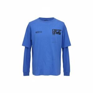 C0 OFF-WHITE Blue Tech Marker Double Sleeve Layered Oversized T-Shirt 2013 Sz S